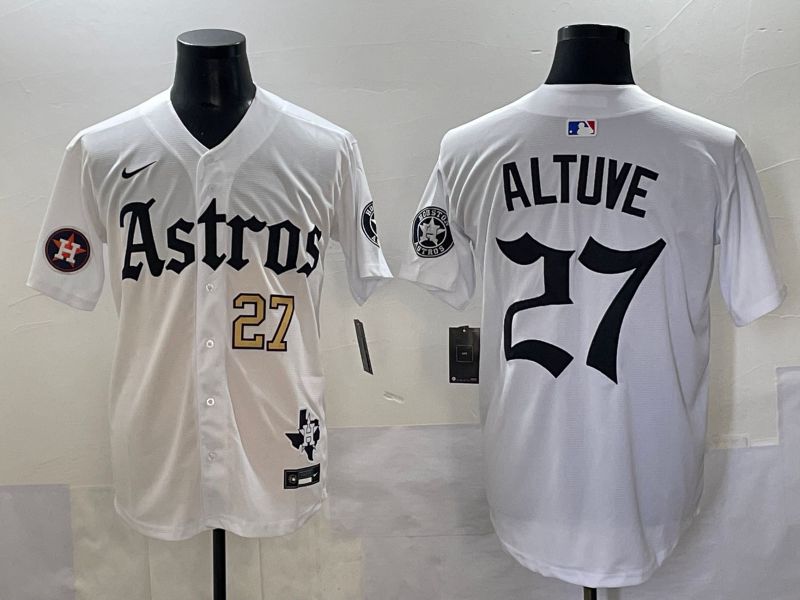 Men 2025 Houston Astros #27 Altuve White Five generations Joint Name Nike MLB Jersey style 3